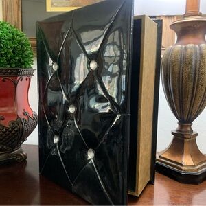 Faux Book Style Storage Box Home Decor 14”x11.5”x4” glossy black gem detail